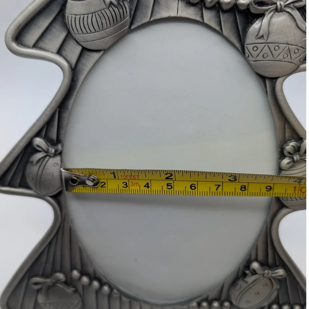 Christmas Tree Picture Frame Silver Pewter Tone Oval Opening Holiday Decor 5x3.5